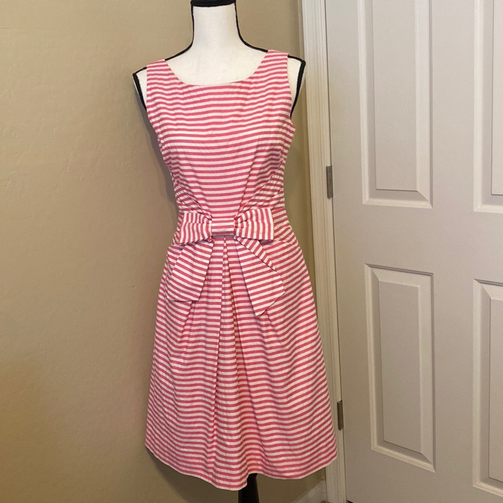 KATE SPADE NEW YORK Jillian Pink&white Bow front Stripe Dress sz 2